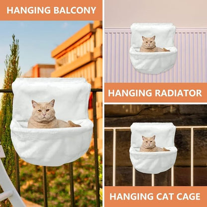 Cat Hammock Spoon Shaped Cat Hammock with Sturdy Hanging Iron Frame Warm and Comfortable Cats Hammocks for Easy Hanging (Black)