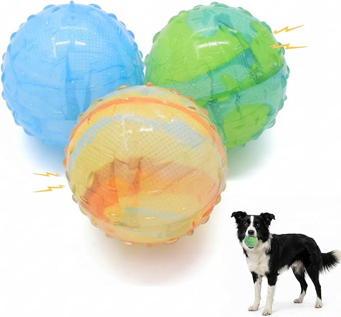Colorful Squeaky Dog Toy Balls, Spiky Sensory 2.5" Balls for Dogs, Dog Chew Toys for Teething, Non-Toxic TPR, 3 Pack, 2.5",Painting