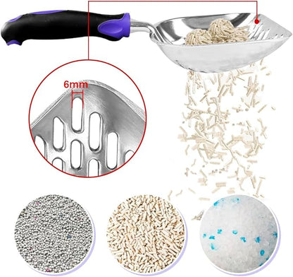Cat Litter Scoop-Metal Cat Scooper-Long Handle Scoop,Cat Scooper-Poop Sifting-Mesh Shovel-Suitable for Cat Litter Box (Purple)