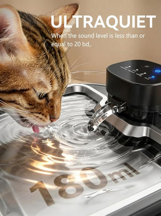 Water Fountain for Cats & Dogs 5L/169fl.oz Stainless Steel Wireless Cordless Pet Drinking Water Dispenser Cat Fountain for Indoor Outdoor &1Filter