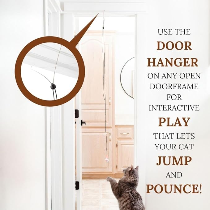 Interactive Cat Toys for Indoor Cats - Retractable Fishing Pole Teaser Wand - Suction Cup Window Mount - Hanging Door Bouncer - 9 Feather Attachments - Bored Adult Feline Activity - Kitten Juguetes