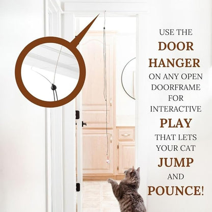 Interactive Cat Toys for Indoor Cats - Retractable Fishing Pole Teaser Wand - Suction Cup Window Mount - Hanging Door Bouncer - 9 Feather Attachments - Bored Adult Feline Activity - Kitten Juguetes