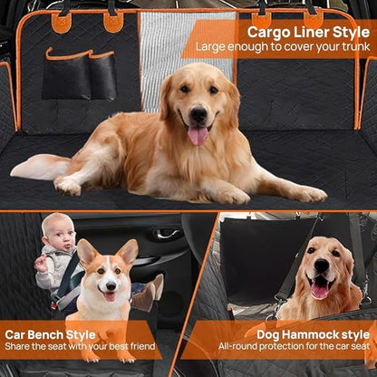 Dog Car Seat Cover for Back Seat, 100% Waterproof Pet Seat Cover with Mesh Visual Window, Scratchproof Nonslip Dog Hammock for Car, Bench & Cargo Liner Style, Universal Size Fits Cars, SUVs, Trucks