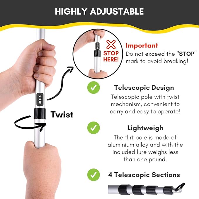 YES4QUALITY Flirt Pole for Dogs - Safe & Strong for Large Breeds with Non-Bungee Cord - Spring Pole for Tug of War, Interactive Play & Puppy Training - Heavy Duty Teaser Wand for Outdoor Exercise
