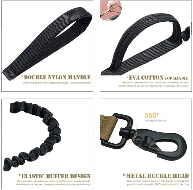 Xqpetlihai Tactical Dog Collar and Leash Set Adjustable Military Nylon Dog Collar with Control Handle and Heavy Duty Metal Buckle for Large Dogs（Black XXL