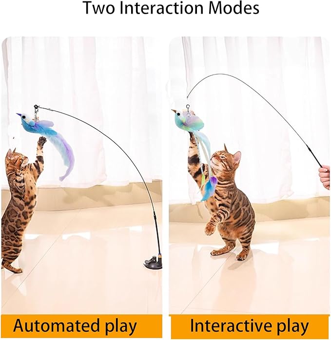 Cat Toys Interactive Hands-Free 6 Pack Cat Toys for Indoor Cats Toy Wand Natural Bird Feather, Suction Cup Pet Indoor Dancing Playing Toys, Suction Cup Pet Dancing Playing