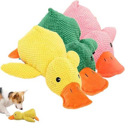 2024 New Quack-Quack Duck Dog Toy, Durable The Mellow Dog Calming Duck Dog Toy, Yellow Stuffed Dog Cat Pet Squeak Chew Toys for Dogs Indoor Puppy (ABC)