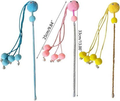 Cute Tassels Teaser Wand Toy with Pompoms&Small Bells Teaser Wand Interactive Toy Chasing Wand Toy Candy Color Interactive Toy for Indoor Cats Interactive Toy for Boring Indoor Adult