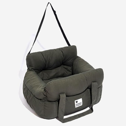 Funny Fuzzy Dog Car Booster Seat for Small Medium Dogs Up to 25lbs, Waterproof Fabric with Non-Slip Base & Safety Leash, Fully Detachable & Machine Washable (Army Green)