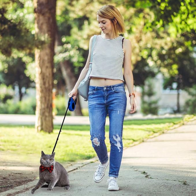Retractable Dog Leash for Medium & Small Dogs & Cats - 16.5FT Tangle Free Heavy Duty Walking Leash with Anti Slip Handle, Pause & Lock Strong Nylon Tape, Blue