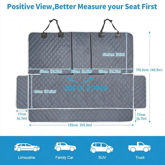 ANOSOSPECIAL Grey Dog Car Seat Cover for Back Seat,Non-Stick Fur,Pet-Friendly and Waterproof - Universal Fit Interior Protector for Auto, Van, SUV - Ideal for Kids and Pets