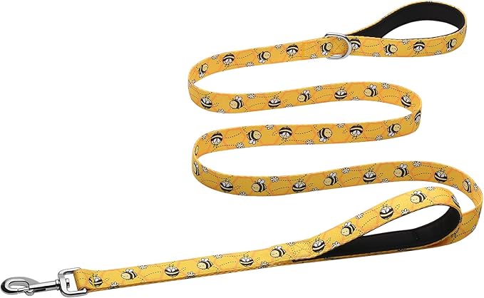 Hikiko 6 Ft Dog Leash, Padded Double Handle Leashes for Medium Large Dogs, Soft Traffic Handles Lead for Walking (Yellow Bee)