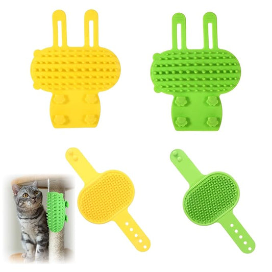 4Pcs Cat Self Groomer, Silicone Grooming Strap Pad for Cats, Adjustable Kitten Brushes for Indoor Kittens, Cat Massager Comb for Head Face Back, Cats Face Scratchers for Corner Sofa Chair Table Legs
