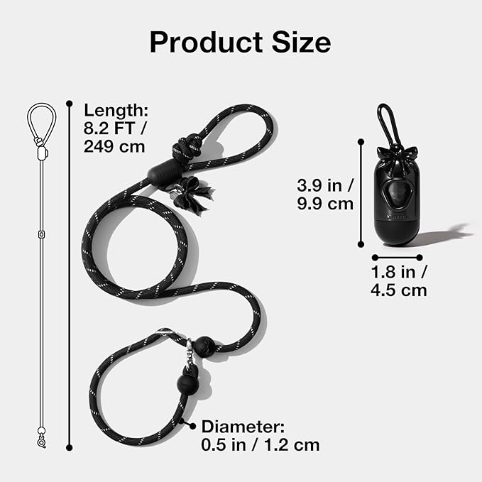 VETRESKA Hands-Free Reflective Dog Leash, 8FT Adjustable Rope Leash for Medium Large Dogs, Waist/Crossbody Slip Lead Leashes for Walking, No Pull Dog Leashes with Bag Dispenser, 2 in 1 Walk Kit (Bow)