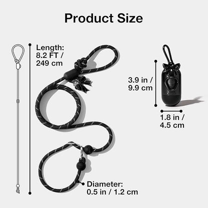 VETRESKA Hands-Free Reflective Dog Leash, 8FT Adjustable Rope Leash for Medium Large Dogs, Waist/Crossbody Slip Lead Leashes for Walking, No Pull Dog Leashes with Bag Dispenser, 2 in 1 Walk Kit (Bow)