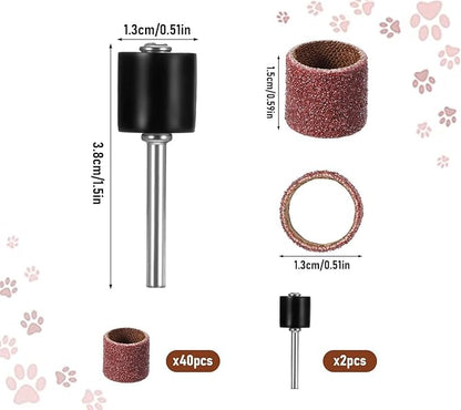 42 Pcs Pet Nail Grinder Replacement Kit with Grit Nail Smoother Sanding Drum Set Claw Grooming Supplies for Dog Claw Care