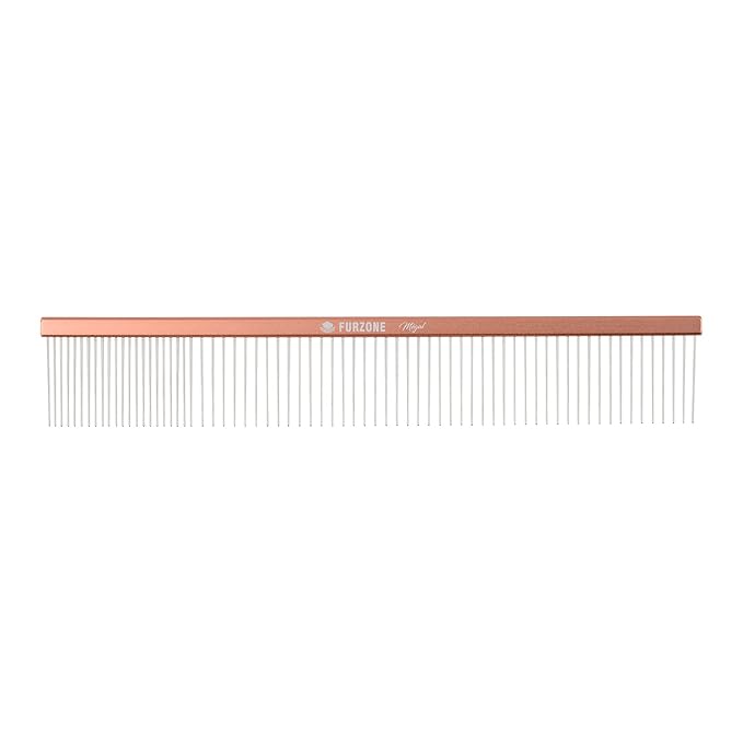 Furzone 2-in-1 Megal Greyhound Comb for Dogs (Medium/Coarse), 69 Stainless Steel Pins Dog Comb, Aluminum 24.5cm Handle,Lightweight,Gently Remove Dogs’ Head/Body Fur, Professional Grooming Accessories