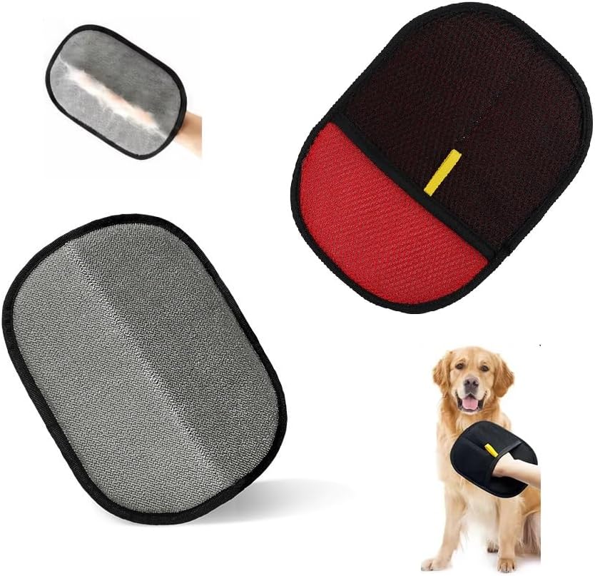 2 Pack Pet Hair Removal Glove, Reusable Electrostatic Magic Brush Glove for Couch, Carpet, and Car Seat (Red) by MLHpeak