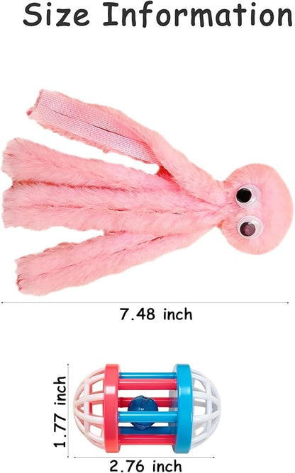 3 Pack Cat Toys Balls Indoor Kitten, Soft Plush Catnip Octopus Toys and Bell Ball for Happy Active Play (1.5'' - 7.4'')