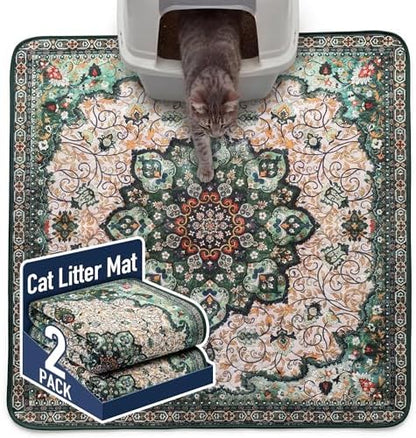 Hompet Cat Litter Mat 2 Pack, 36x36 Large Machine Washable Trapping Mats for Cats, Super Absorbent & Urine-Proof Cat Litter Box Mat for Floor, Waterproof & Non Slip Kitty Litter Rug by Hompet