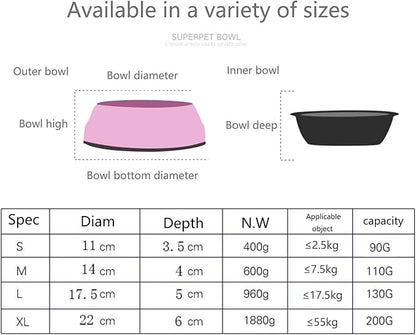 Pet Bowls Stainless Steel Dog Cat Pet Bowl Universal Pet Water and Food Bowls 4 Sizes and 5 Colors Available (M, White)