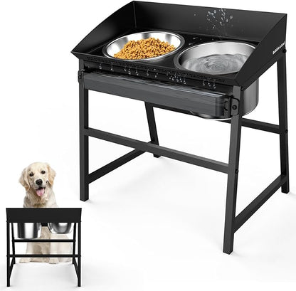Bobbie & Laxi Elevated Dog Bowls for Large Dogs, 15-inch Tall Raised Dog Bowl Stand with Plastic Guard, Tilted Spill Proof Dog Bowl Design, Stainless Steel Food and Water Bowls for Mess-Free Floors