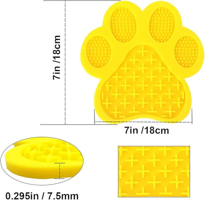 Dog Lick Pad Slow Eating Cute Dog Mat with Super Suction Secure Suction Peanut Butter Mat for Bath Distraction, Grooming & Training (Yellow)
