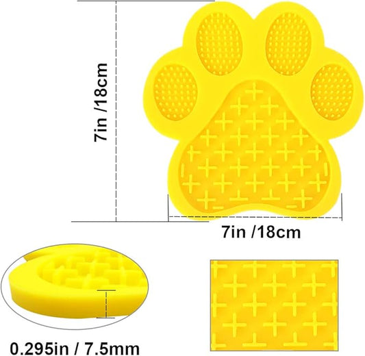 Dog Lick Pad Slow Eating Cute Dog Mat with Super Suction Secure Suction Peanut Butter Mat for Bath Distraction, Grooming & Training (Yellow)