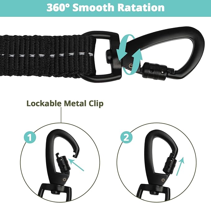 jenico Long Dog Leash 20FT: 3/8'' Heavy Duty Rope Leashes for Dogs Training with Lockable Hook Reflective Threads Bungee and Padded Handle - Dog Lead for Large Small Medium Dogs Outside Walking