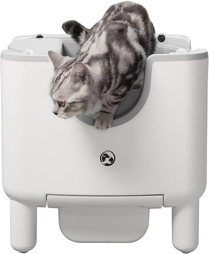 F6 Open-Top Automatic Cat Litter Box Self-Cleaning, Easy to Maintain, with Integrated Safety Protection and Odor Removal (Trash Bags Included)
