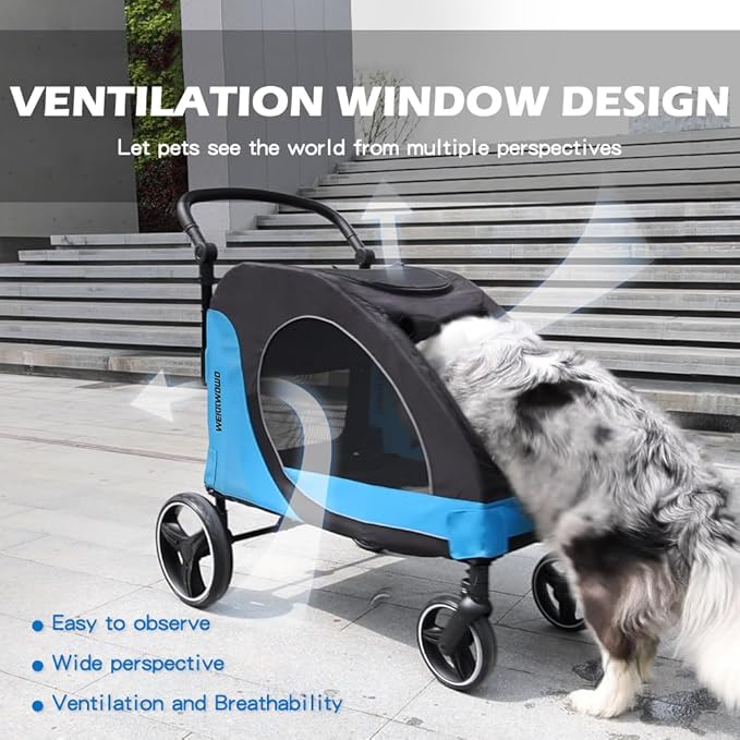 Pet Stroller for Large Dogs up to 80lbs, All-Terrain with Adjustable Handle & Mesh Dual-Windo, Large Dog Stroller for Multiple Pets, Blue