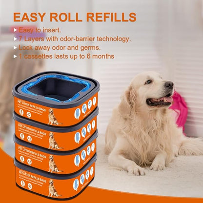 42FT Jumbo Square Refills Disposal Bags Refill Compatible with Pet Dogs Genie Dog Waste Disposal System Pails, Up to 6 months of Supply,Ultimate Odor Control Dog Poop Bags, 4 Pack