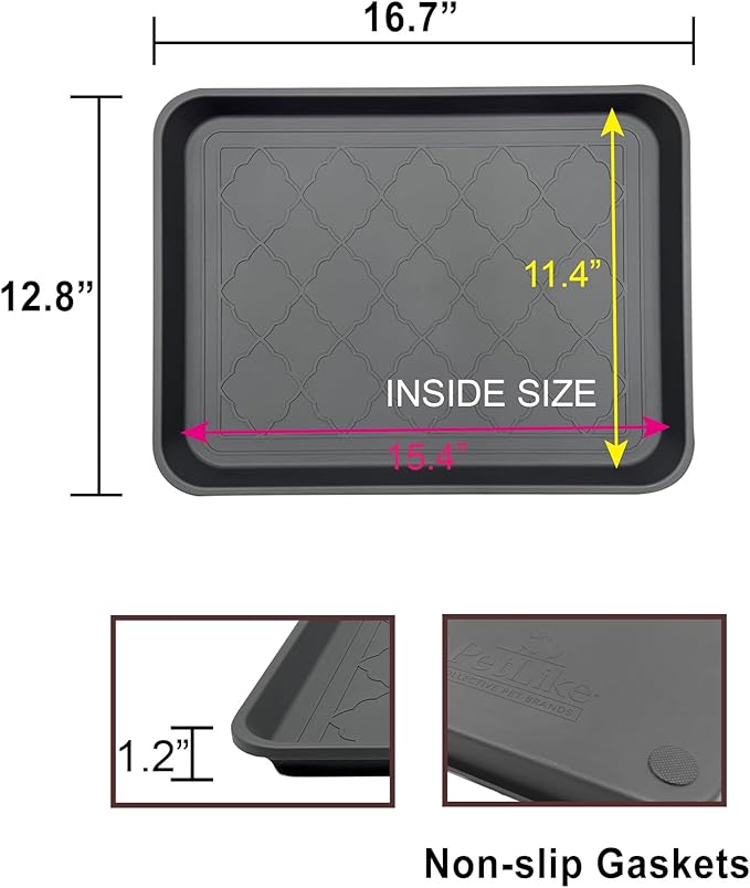PetLike Boot Tray for Entryway Indoor, Pet Food Mat, 16.7 x 12.8 inch 2 Packs, Waterproof Shoe Tray for Indoor and Outdoor, Multi-Purpose Traysfor Boots, Shoes, Pets, Garden