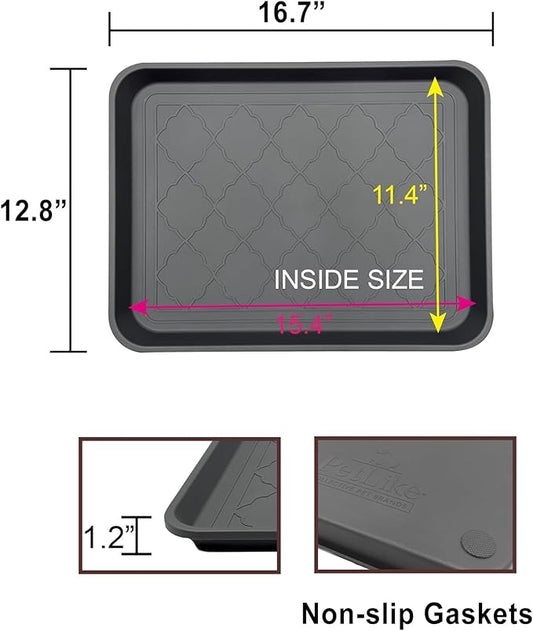 PetLike Boot Tray for Entryway Indoor, Pet Food Mat, 16.7 x 12.8 inch 2 Packs, Waterproof Shoe Tray for Indoor and Outdoor, Multi-Purpose Traysfor Boots, Shoes, Pets, Garden