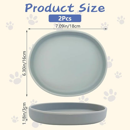 Fhiny 2 PCS Silicone Cat Food Bowls Shallow Dog Bowl 7" Non-Slip Pet Feeding Dishes for Dry and Wet Food Whisker Fatigue Cat Plates for Kitten Puppy and Small Pets (Gray)