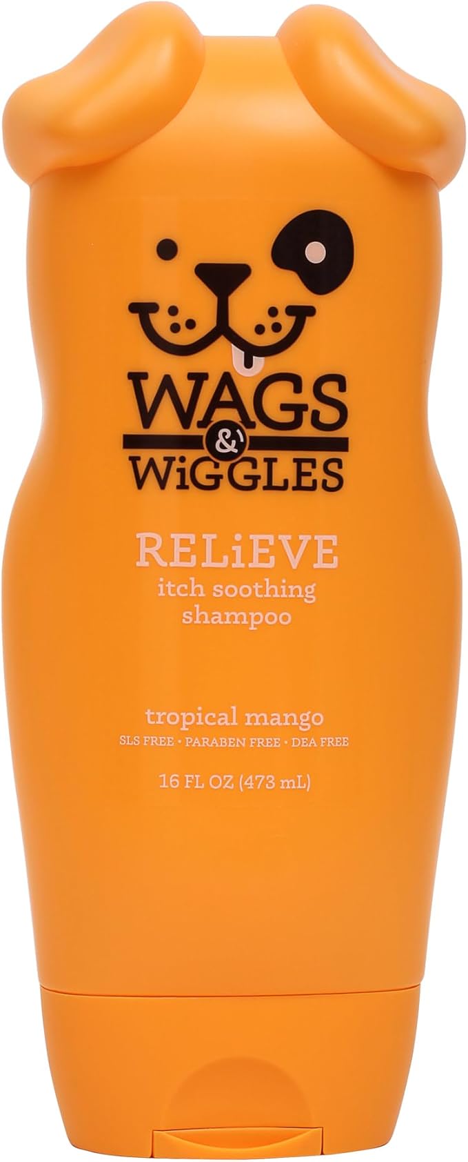 Wags & Wiggles Relieve Anti-Itch Dog Shampoo, Tropical Mango Scent - pH-Balanced Shampoo with Jojoba Oil, Aloe, and Tea Tree Oil for Dogs with Dry or Sensitive Skin, 16 Fl Oz