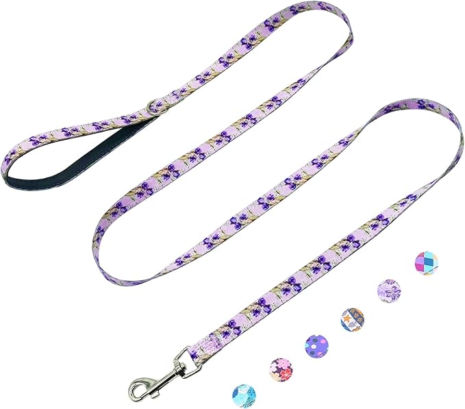 Dog Leash for Small Dogs, 5ft Dog Lead with Padded Handle, Cute Purple Dog Leash for Walking, Lavender Lily