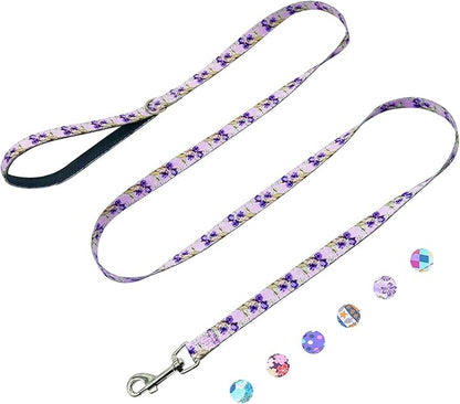 Dog Leash for Small Dogs, 5ft Dog Lead with Padded Handle, Cute Purple Dog Leash for Walking, Lavender Lily