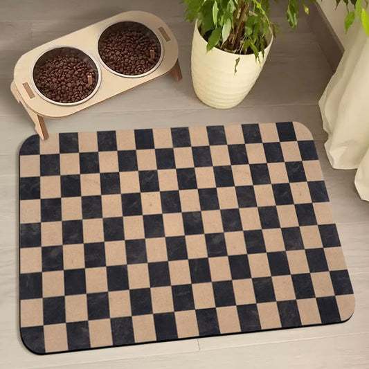 Dog Food Mats for Floors Waterproof, Pet Water Bowl Mats Pet Feeding Absorbent Placemats Plaid 12 * 20 inch by Zoeeya