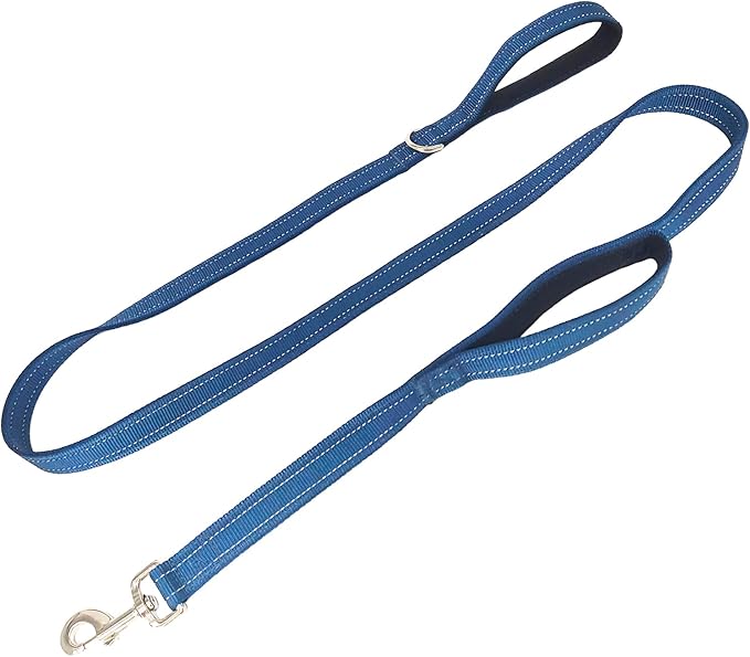 Dual Padded Handle Walking and Training Standard Leashes for Large Dogs with Reflective Stitching, 360° Rotatable Heavy Duty Metal Buckle, D-Ring, Durable Nylon, 6Ft Long 1" Wide
