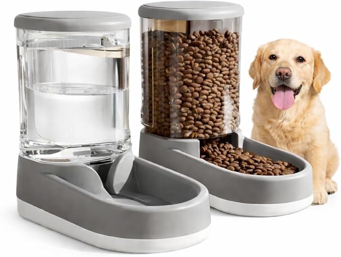 Gravity Pet Feeder and Water Dispenser Set, 8L (4L+4L) Up to 14 Days, Automatic Dog Cat Feeder & Waterer, See-Through Design, Leak-Proof, Anti-Jam, No Electricity, Small Medium Large Dogs Cats