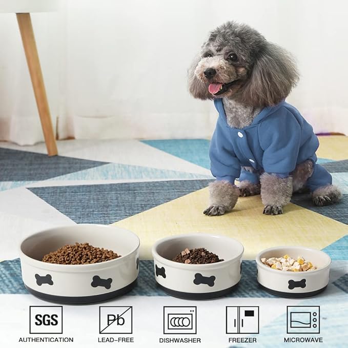 Sweejar Ceramic Dog Bowls with Bone Pattern, Dog Food Dish for Large Dogs, Porcelain Pet Bowl for Water 70 Fl Oz (Beige)
