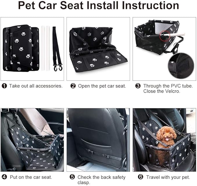 Petbobi Pet Reinforce Car Booster Seat for Dog Cat Portable and Breathable Bag with Seat Belt Dog Carrier Safety Stable for Travel Look Out,with Clip on Leash with PVC Tube (Foot)