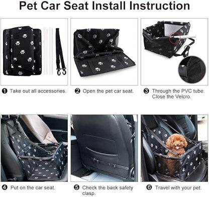 Petbobi Pet Reinforce Car Booster Seat for Dog Cat Portable and Breathable Bag with Seat Belt Dog Carrier Safety Stable for Travel Look Out,with Clip on Leash with PVC Tube (Foot)
