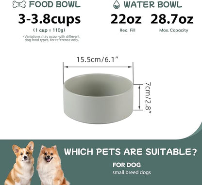 Ceramic 6.1inch Non-Slip Dog Food and Water Bowl for Small & Medium Breed Dogs,Pet Bowl for Replacement, Protects Cervical Spine (Grey)