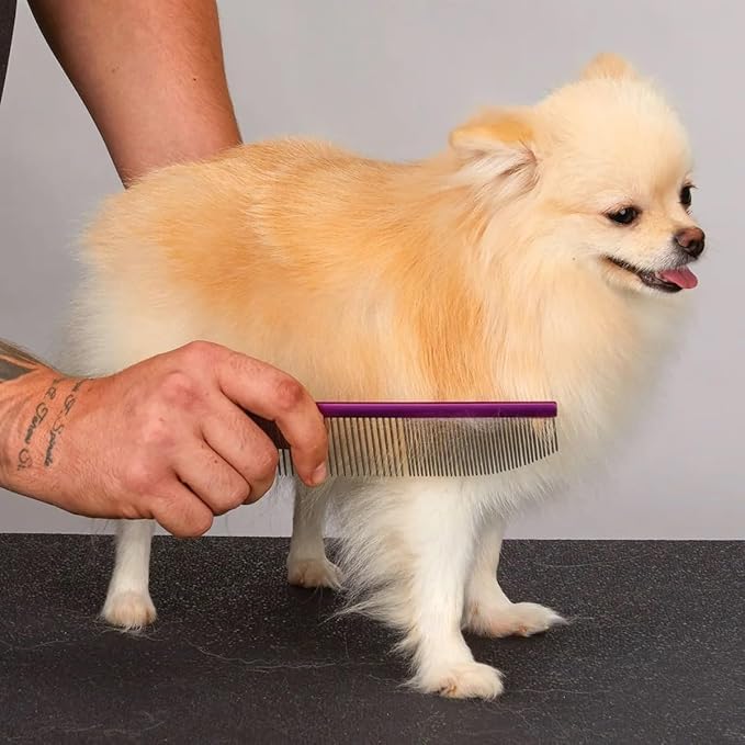 Dog and Cat Grooming Combs Contour Custom Coat Fur Finishing Shape Fluff Style and Primp (7.5 inch Angled End Comb)