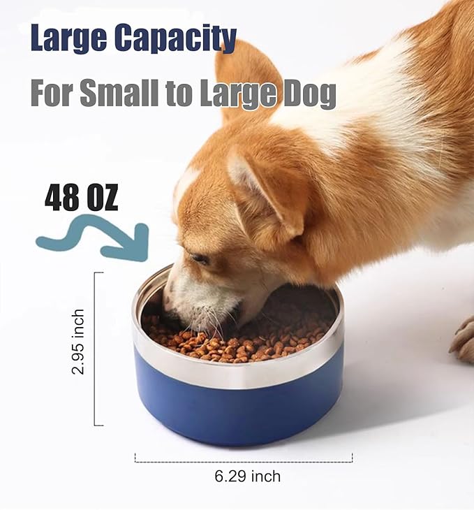 Dog Bowl, Dog Food Water Bowl with Non-Slip Rubber Base, Stainless Steel, Double Wall Small Medium Large Dogs, 32oz, Pack of 2 (Light Blue)
