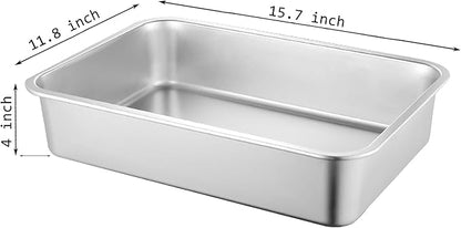 2 Pack Stainless Steel Cat Litter Box, 15.7"×11.8"×4" Metal Litter Pan, Small Litter Box for Little Cats Kittens, Easy Cleaning