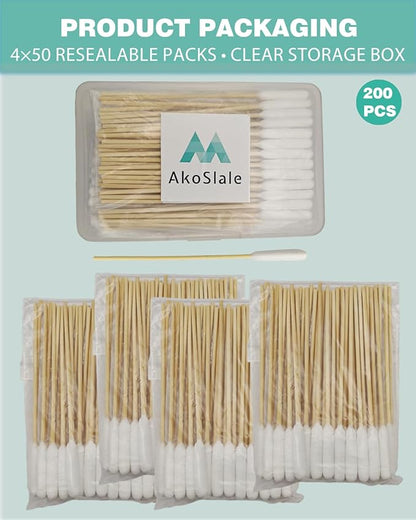 Dog Ear Swabs 200 Count - 6 Inch Long Cotton Swabs for Dogs, Large Bamboo Pet Ear Cleaning Swabs | Sturdy, Gentle, Lint-Free Applicator for Tear Stains, Nose Folds & Daily Grooming Care