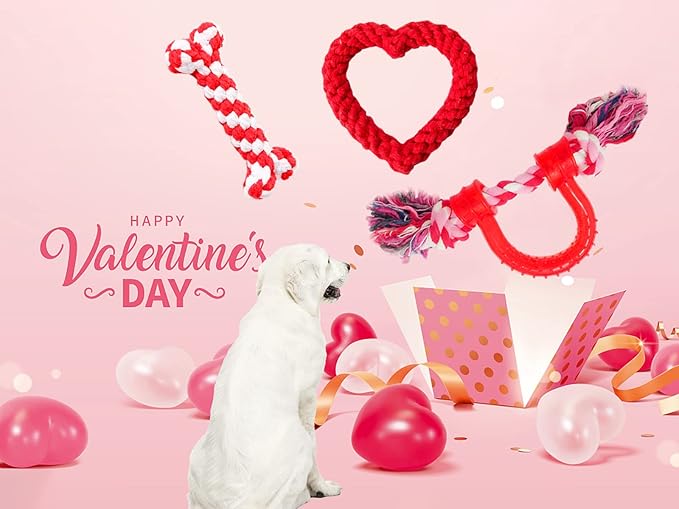 Vehomy 3Pcs Dog Valentine's Day Toys Dog Rope Toys for Dog Teeth Cleaning I Shape Heart Shape U Shape I Love You Valentine's Day Cotton Rope Puppy Chewing Toys for Small Medium Pet Dogs